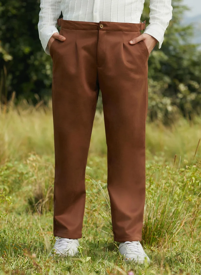 كامبوس سوترا Men's Chocolate Brown Tailored Suede Trousers For Casual Wear | Mid-Rise | Regular Fit | Button Closure | Trousers Crafted With Comfort Fit For Everyday Wear
